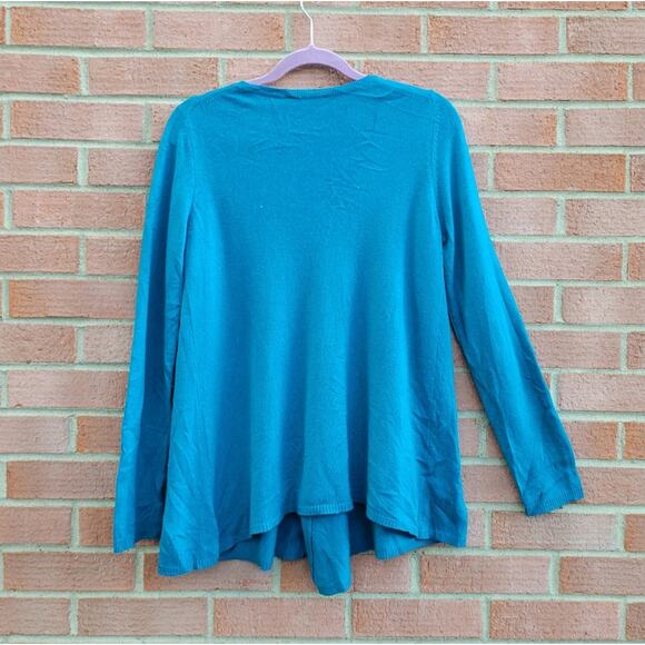 White + Warren Cashmere Silk Blend Tunic Sweater in Teal Turquoise Blue  Large - Picture 2 of 5